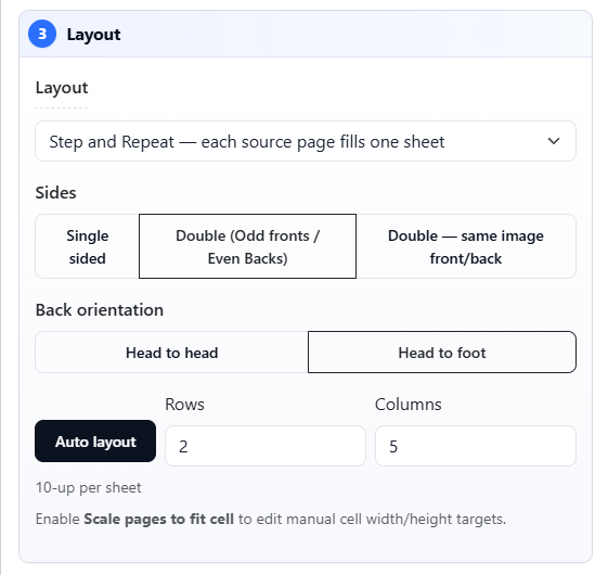 Set the imposition layout